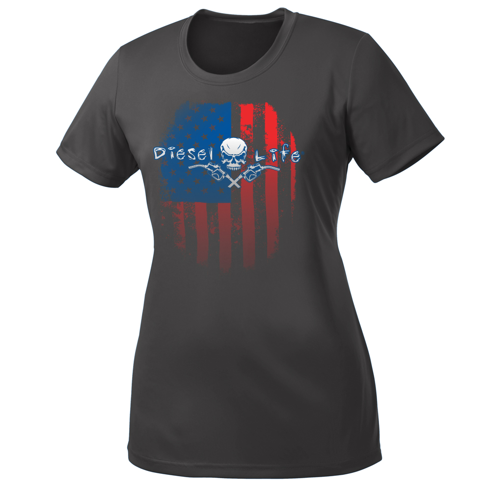 Women's American Flag Short Sleeve T-Shirt - Dark Gray